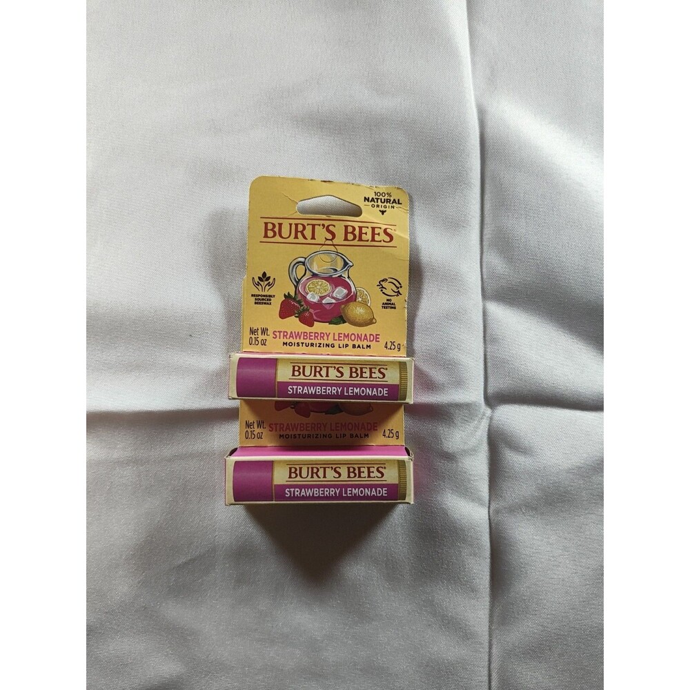 2 Pack BURT'S BEES STRAWBERRY LEMONADE MOISTURIZING LIP BALM 15 Oz 4.25g